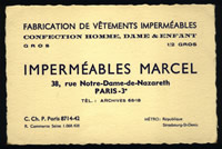 Carte de visite des Imperméables Marcel.