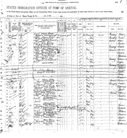 Page du registre d'arrivée à Ellis Island contenant Benyamin Milewski (à la ligne 22, suite)